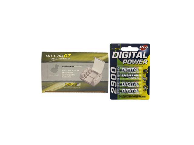 Powerex MH-C204GT AA / AAA Smart Battery Charger & 4 AA NiMH AccuPower Rechargeable Batteries (2900 mAh)
