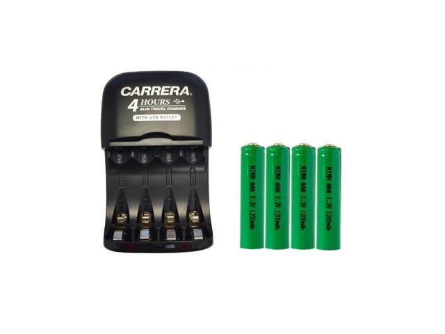 AA / AAA NiMH Smart Slim Travel Charger with USB Plug & 4 x AAA NiMH 1200 mAh Batteries
