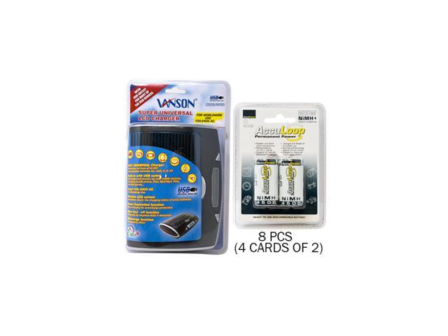 Super Universal LCD Battery Charger + 8 C AccuPower AccuLoop NiMH Batteries (4500 mAh)