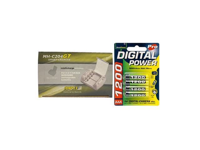 Powerex MH-C204GT AA / AAA Smart Battery Charger & 4 AAA NiMH AccuPower Micro Batteries (1200 mAh)