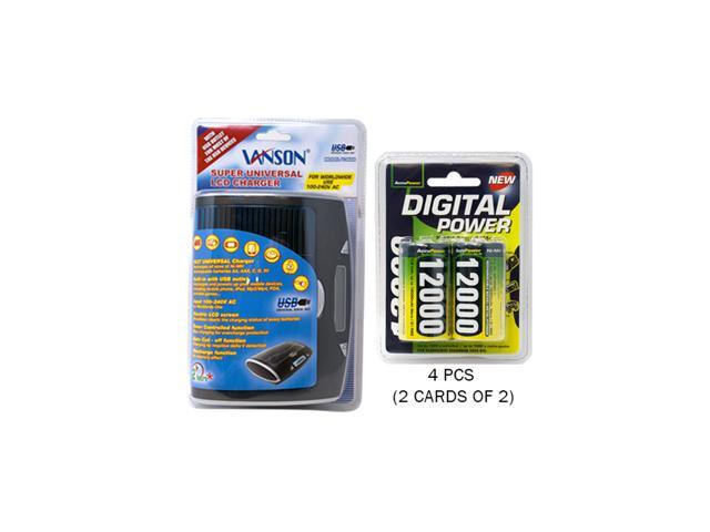 Super Universal LCD Battery Charger + 4 D AccuPower NiMH Batteries (12000 mAh)