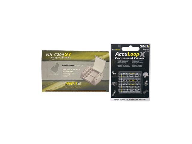 Powerex MH-C204GT AA / AAA Smart Battery Charger & 4 AAA AccuPower AccuLoop-X NiMH Batteries (1100 mAh)