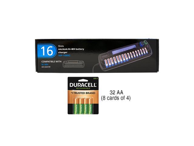 16 Bay AA / AAA LCD Battery Charger + 32 AA 2500 mAh Duracell NiMH Batteries