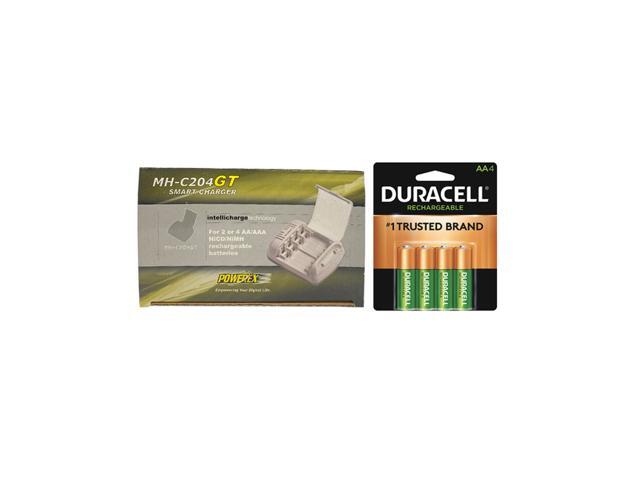Powerex MH-C204GT AA / AAA Smart Battery Charger & 4 AA Duracell Rechargeable (DX1500) Batteries (2500 mAh)