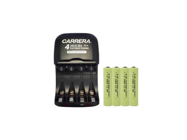 AA / AAA NiMH Smart Slim Travel Charger with USB Plug & 4 AAA NiMH Batteries (900 mAh)