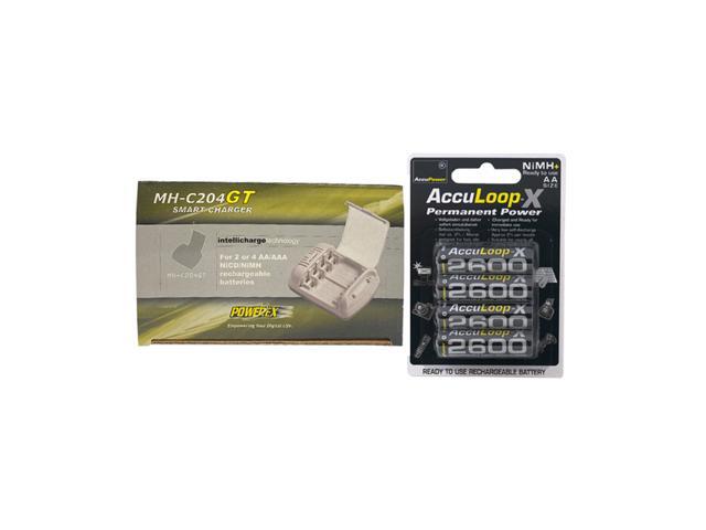 Powerex MH-C204GT AA / AAA Smart Battery Charger & 4 AA NiMH AccuPower AccuLoop-X Rechargeable Batteries (2600 mAh)