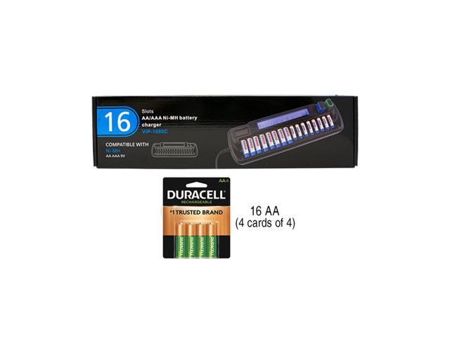 16 Bay AA / AAA LCD Battery Charger + 16 AA 2500 mAh Duracell NiMH Batteries