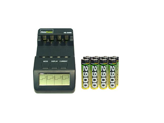 IQ-328 AA / AAA LCD Charger & 8 AA AccuPower NiMH Batteries (2900 mAh)