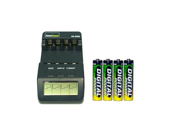 IQ-328 AA / AAA LCD Charger + 4 AAA NiMH AccuPower Micro Batteries (1200 mAh)