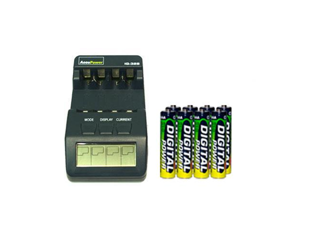 IQ-328 AA / AAA LCD Charger + 8 AAA NiMH AccuPower Micro Batteries (1200 mAh)