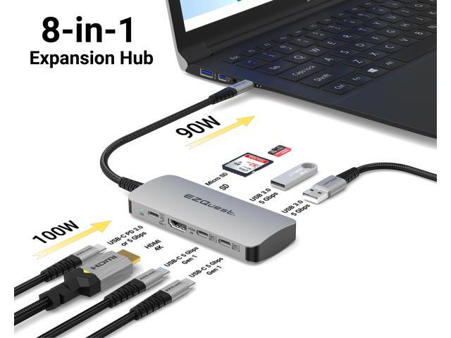 USB-C Multimedia 8-in-1 Hub HDMI 4K, 100 Watts USB-C Power Delivery with (FRS) or 5Gbps Data, 2 x USB-C Ports, 2 x USB-A 3.0 Ports, SD and Micro SD