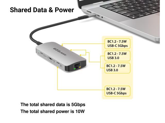 USB-C Multimedia 7-in-1 Hub HDMI 4K, 100 Watts USB-C Power Delivery with (FRS) or 5Gbps Data, 2 x USB-C Ports, 2 x USB-A 3.0 Ports, and Gigabit...