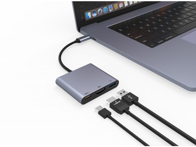EZQuest USB-C Multimedia Charging Adapter 3 Ports (HDMI 4K, 60Hz, USB 3.0, USB-C)