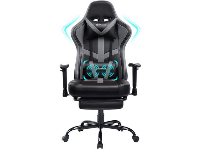 VON Racer Massage Gaming Chair Racing Computer Desk Office Chair Swivel Ergonomic Executive Bonded Leather Chair with Headrest Footrest and.