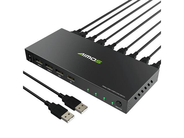 Kvm Switch 4 Port Box 4K@60Hz, Usb Switch With 4 Usb 2.0 Hubs, Support Wireless Keyboard And Mouse And Hotkey Switching, No Power Require