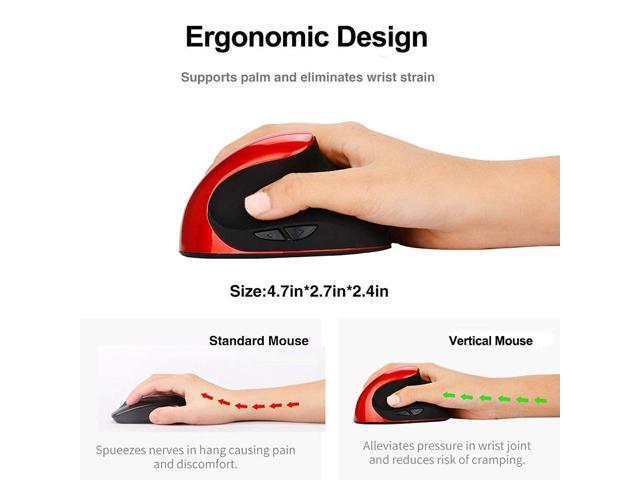 Wireless Mouse 2.4G Ergonomic Vertical Optical Mouse With Nano Receiver,4 Adjustable Dpi 800/1200/ 1600/2400,Rechargeable Li-Battery,6 Ons For.