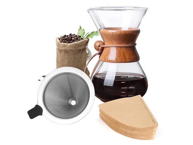 New Pour Over Coffee Maker, Paperless Glass Carafe With 100 Filter Paper Reusable Glass Coffee Pot Manual Dripper Brewer Hand Dr.