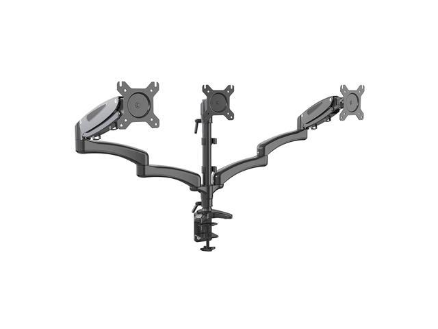 Fully Adjustable Triple Gas Spring Lcd Monitor Arm Desk Mount Stand With 2 Swing Arms For Three 15'-32' Monitors, Both Desk Clamp And Grommet.