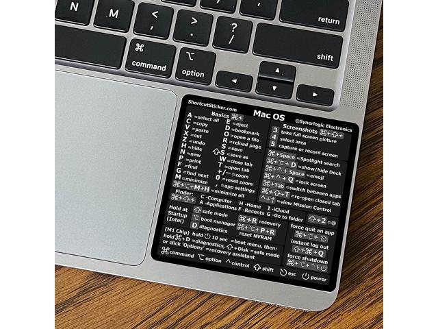 Synerlogic (M1+Intel) Mac Os (Big Sur/Catalina/Mojave) Reference Keyboard Shortcut Sticker - Black Vinyl, No-Residue Adhesive, 3.25'X3' Compatible.