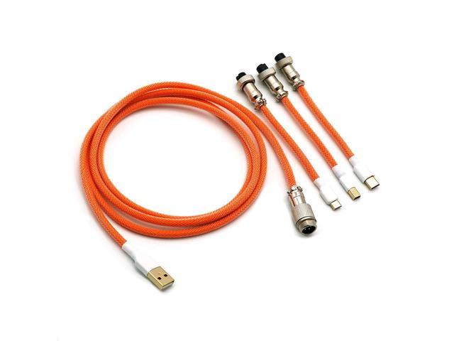 Double Sleeved Custom Keyboard Cable With Aviator Connector, Fits Type-C, Micro Usb, And Usb-Mini Mechanical Keyboards (Orange)