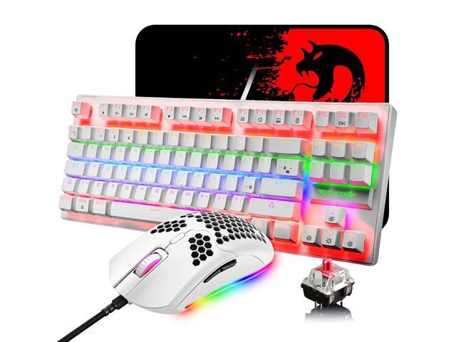Mechanical Gaming Keyboard And Mouse Combo With Full 88 Key Anti-Ghosting Rainbow Backlight Ergonomic Floating Plate 6400Dpi Honeycomb Mice Usb.