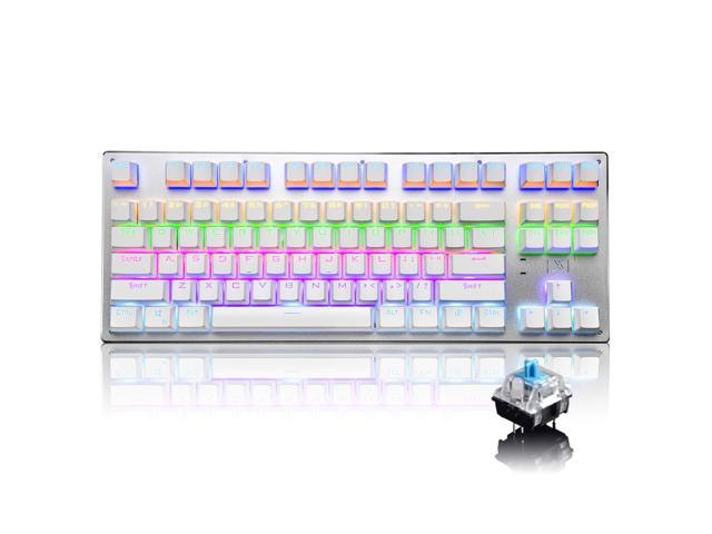Bluetooth Mechanical Gaming Keyboard With Multi Backlit 87 Anti-Ghost Key Ergonomic Metal Plate Wired/Wireless Usb Receiver Rechargeable 3300Mah.