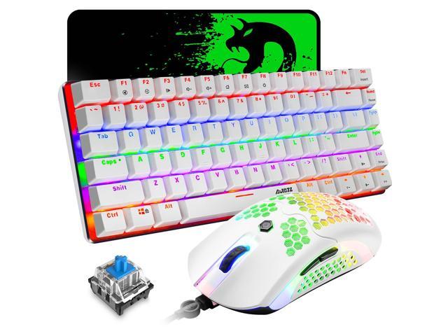 80% Mechanical Gaming Keyboard And Mouse Mousepad,3 In 1 Gaming Set, Rainbow Led Backlit, Rgb 12000 Dpi Lightweight Gaming Mouse With Honeycomb.