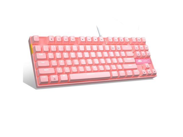 Pink Mechanical Gaming Keyboard With Red Switch, Mk-Star Led White Backlit Keyboard Compact 87 Keys Tkl Wired Computer Keyboard For Windows Laptop.