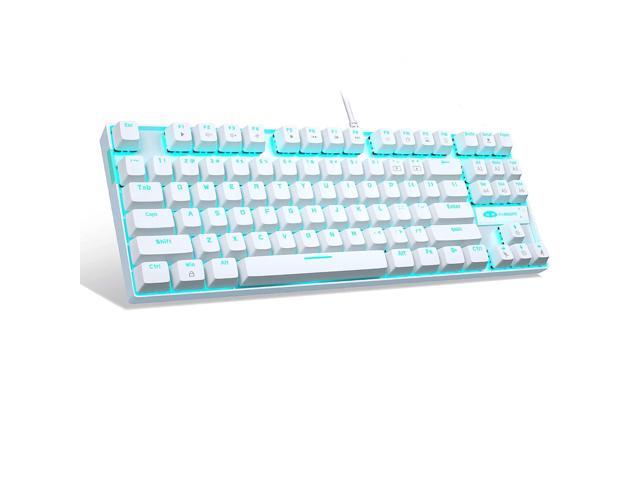 White Mechanical Gaming Keyboard, Mk-Star Led Backlit Keyboard Compact 87 Keys Tkl Wired Computer Keyboard With Blue Switches For Windows Laptop.