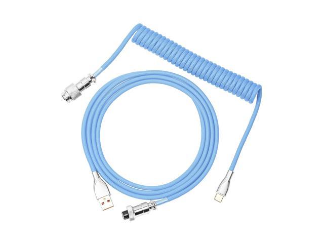 Mix 1.8M Coiled Type-C To Usb A Tpu Mechanical Keyboard Space Cable With Detachable Aviator Connector For Gaming Keyboard And Cellphone (Peacock Blue)