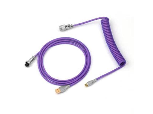 Mix 1.8M Coiled Type-C To Usb A Tpu Mechanical Keyboard Space Cable With Detachable Aviator Connector For Gaming Keyboard And Cellphone (Purple)