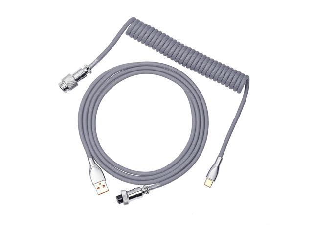 Mix 1.8M Coiled Type-C To Usb A Tpu Mechanical Keyboard Space Cable With Detachable Aviator Connector For Gaming Keyboard And Cellphone (Grey)