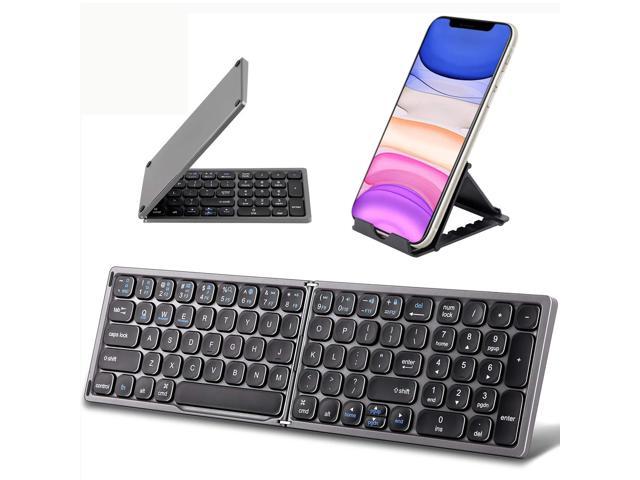 Foldable Bluetooth Keyboard With Numeric Keypad - Full Size Portable Wireless Keyboard With Holder, Rechargeable Pocket Folding Keyboard For Ios.