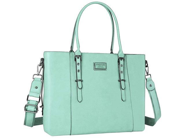Pu Leather Laptop Tote Bag For Women (17-17.3 Inch),Mint Green