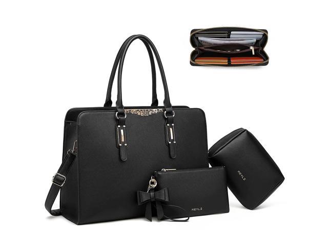 Laptop Bag For Women 15.6 Inch Laptop Tote Bags Waterproof Leather Computer Briefcase Office Work Shoulder Handbag 4Pcs, Black 1