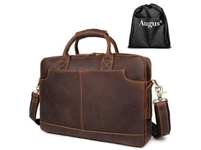 Leather Laptop Briefcase For Men, Waterproof Travel Messenger Duffle Bags 15.6 Inch Laptop Bag, Brown, One Size,