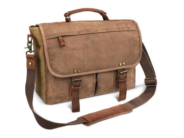 Laptop Messenger Bag For Men 15.6" Computer Bag Canvas And Leather Shoulder Briefcase Brown 15.6" Laptop Bag