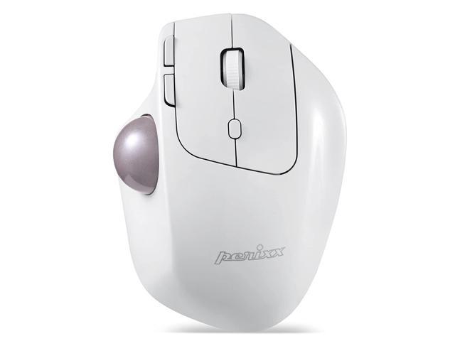 Perimice-720 Wireless 2.4 Ghz And Bluetooth Ergonomic Trackball Mouse, Adjustable Angle, 2 Dpi Level, White
