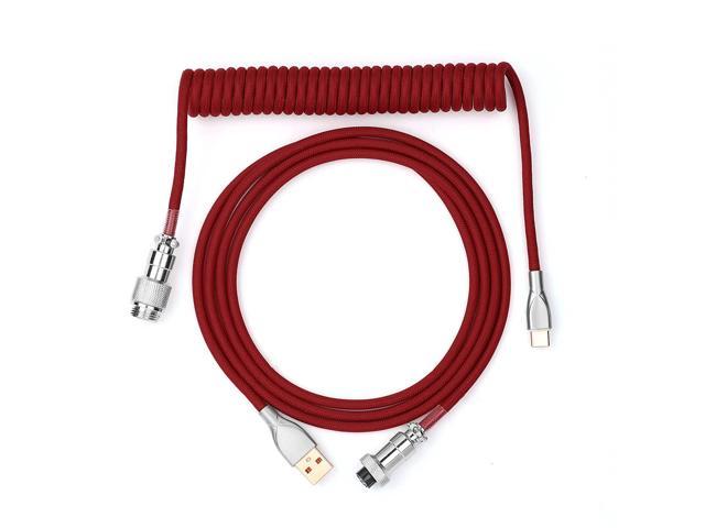 Mix 1.8M Coiled Type-C To Usb A Tpu Mechanical Keyboard Space Cable With Detachable Aviator Connector For Gaming Keyboard And Cellphone (Red)