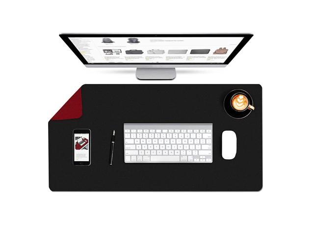 Mouse Pad Desk Mat Keyboard Pad Large Pu Leather Dual Sided Non Slip Extended Waterproof 31.5X15.75Inch -Black & Red