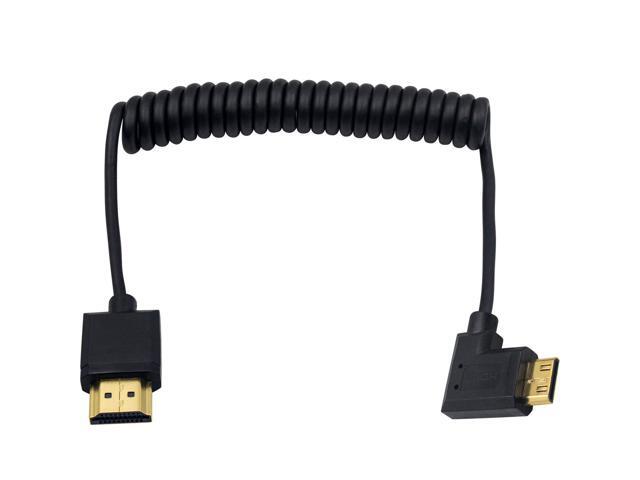 Mini Hdmi To Standard Hdmi Cable, Mini Hdmi To Hdmi Coiled Cable, Ultra-Thin Right Angled Hdmi Male To Mini Hdmi Male Coiled Cable Support 4K Ultra.