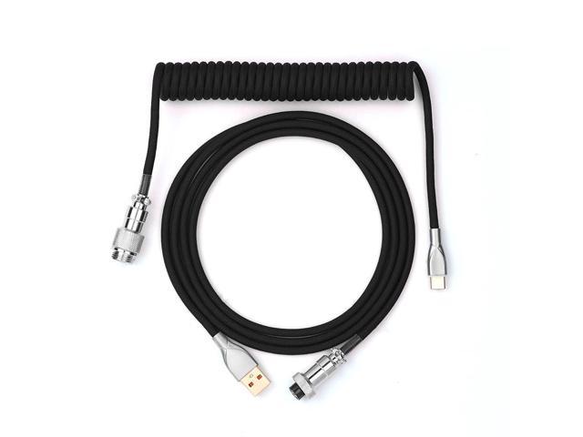 Mix 1.8M Coiled Type-C To Usb A Tpu Mechanical Keyboard Space Cable With Detachable Aviator Connector For Gaming Keyboard And Cellphone (Black)