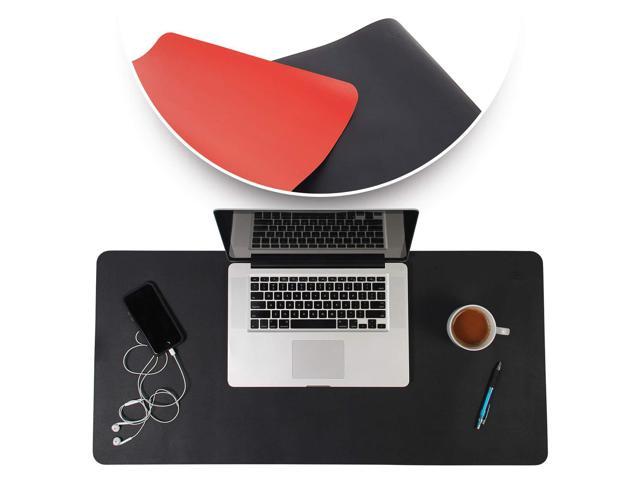 Desk Mat Black & Red 17X36 Computer, Laptop, Keyboard & Mouse Pad Organizer Leather Cover Office Table Protector Double Side Gaming Surface.