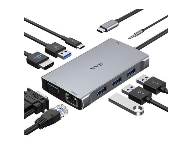 Usb C Hub Multiport Adapter, 9 In 1 Usb Type C Hub, Usb-C Dongle To 4K Hdmi, Vga, Ethernet, 100W Pd, 3 Usb 3.0 Ports And Audio & Mic, Usbc Hub Dock.