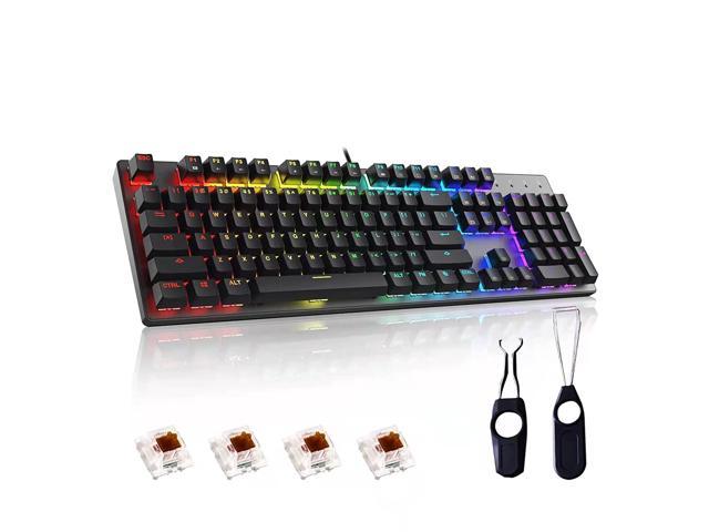 Pc Gaming Keyboards Rgb Backlit Mechanical Keyboard Abs Keycap Programmable Macro Detachable Usb-C Wired Keyboard For Windows Pc (104 Keys Brown.