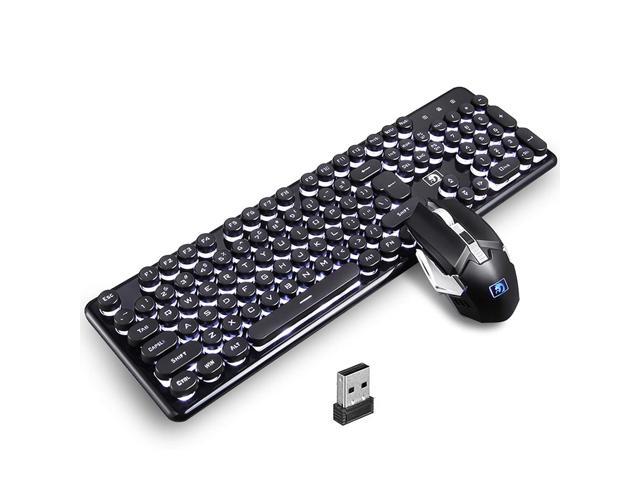Gaming Keyboard And Mouse, 2.4G Wireless Retro Punk Typewriter-Style Backlit Keyboard Mice Combo,4800Mah Battery, Mechanical.