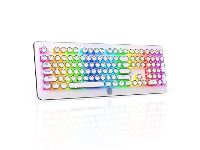 Retro Mechanical Keyboard, Typewriter Keyboard, Rgb Gaming Keyboard With Rgb Backlit, Wired White Keyboard With Round Keycaps And Multimedia Keys.