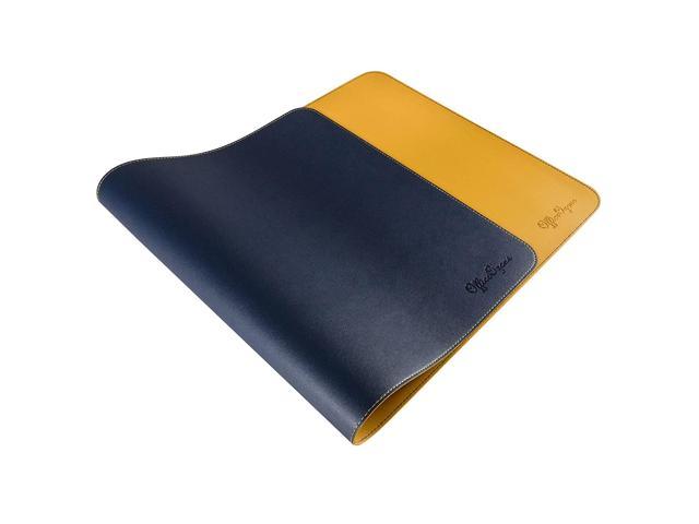 Desk Pad, Desk Mat, Mouse Pad With Stitched Edges. Double-Sided - Navy And Mustard - 31.5' X 15.7'