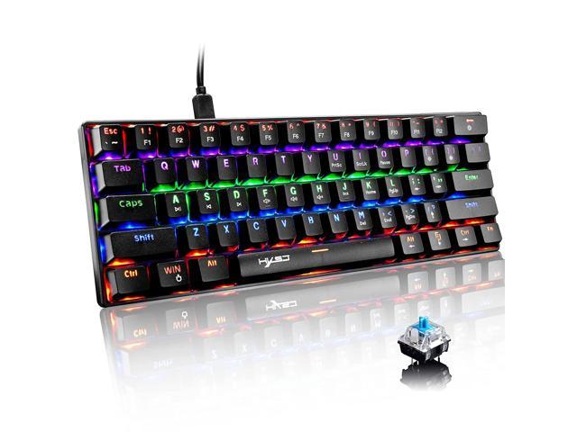 Compact Mechanical Gaming Keyboard Mini Portable With Ergonomic 61 Key Layout Multi Rainbow Led Backlight Anti-Ghosting Waterproof Type-C Usb Wired.