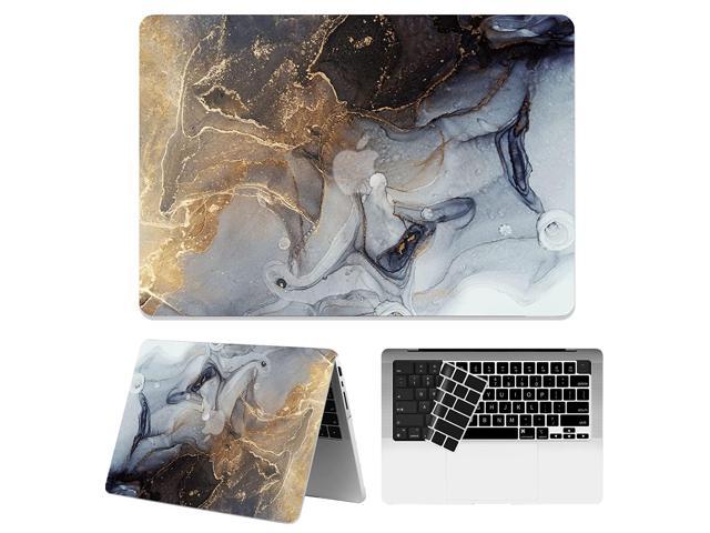 Compatible With 2021 Macbook Pro 14 Inch Laptop Case M1A2442, Black Marble Hard Shell Case & Keyboard Cover Skin For Macbook Pro 2021 With Touch Id
